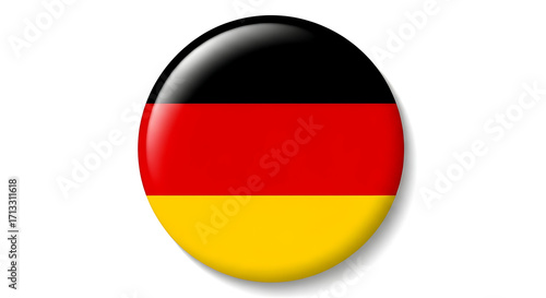 A vibrant, three-dimensional button showcasing the black, red, and gold stripes of the German flag.
