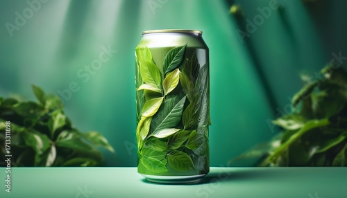 Drink Can Wrapped In Plant Based Packaging Symbolizing Sustainability