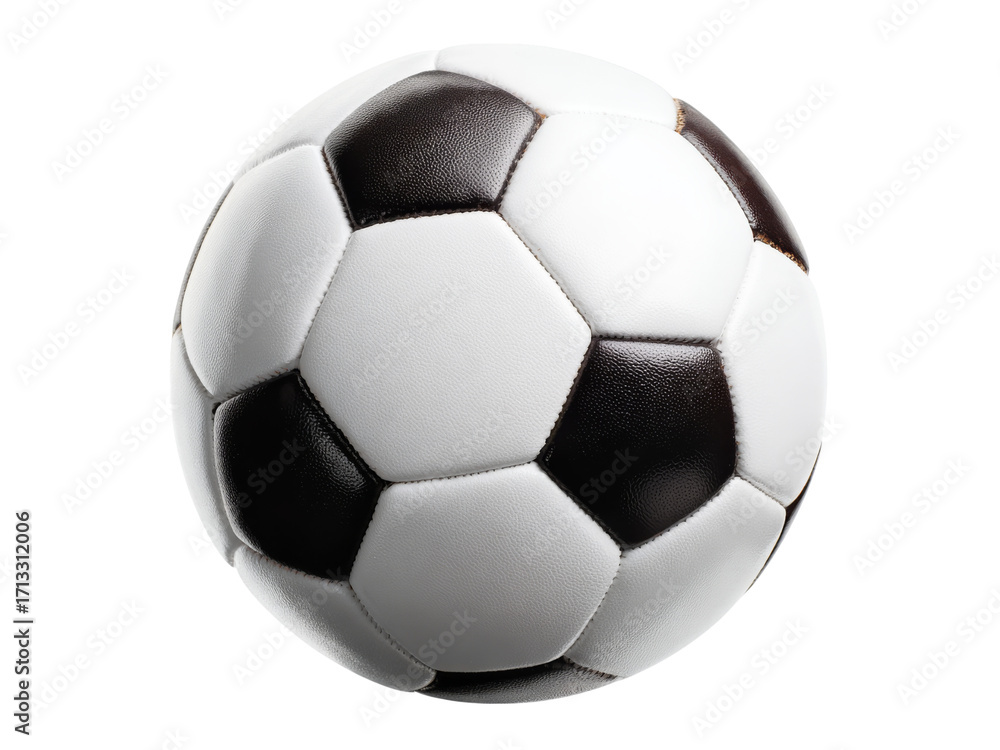 Fototapeta premium Classic black and white soccer ball isolated on black background, Isolated On White, Png Transparent