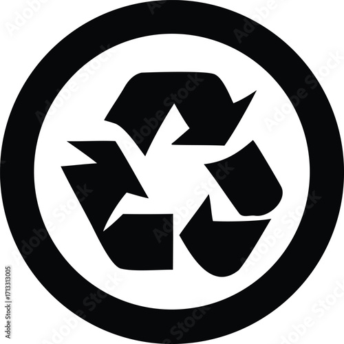 Circular recycling symbol icon black and white eco-friendly sustainable waste management environment conservation