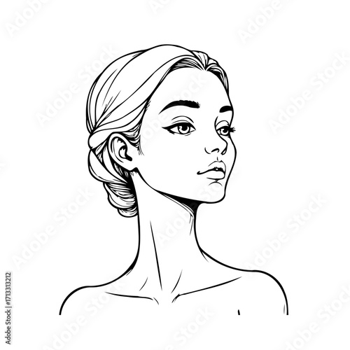 Elegant portrait showcases refined simplicity with graceful linework capturing essence of feminine