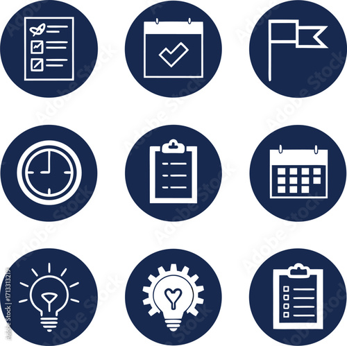 Business planning and time management icons Keywords: checklist, to do list, calendar, date