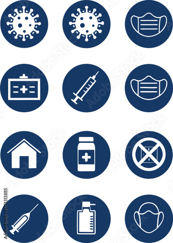Healthcare and virus icons in a grid layout coronavirus