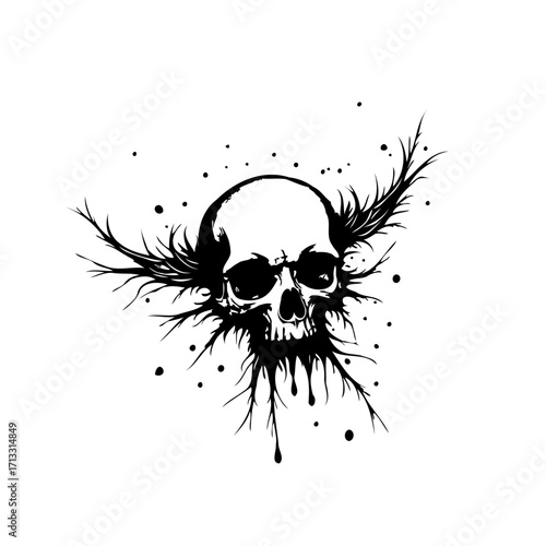 Ethereal skull with bursting tendrils evoking mortality, shadow, and the delicate balance between