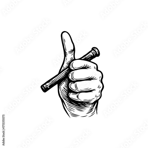 Expressive hand illustration displaying approval gesture holding tubular object positive