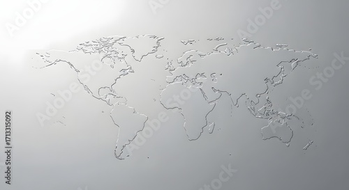 A detailed, embossed world map, showing the continents and oceans in a subtle, textured design.