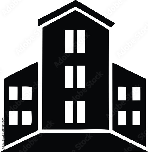Modern multi story building silhouette for real estate and architectural graphics iconic architectural design asset