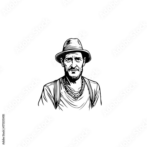 Expressive monochrome portrait of a man showcasing individuality with hat and thoughtful