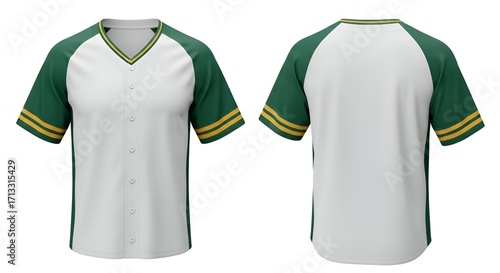 Green & White Baseball Jersey, Front & Back View Mockup