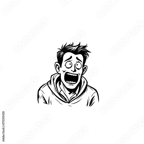 Expressive sketch of a man caught in intense panic illustrating raw emotion and fear portrayal