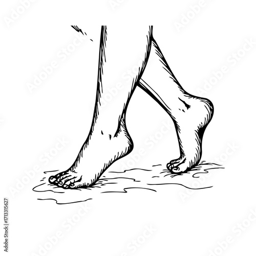Footsteps in water minimalist sketch illustrating serenity and nature connection with graceful