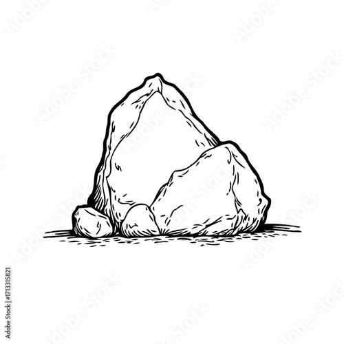 Hand drawn boulder formation a rustic stone illustration showcases nature's beauty and strength a