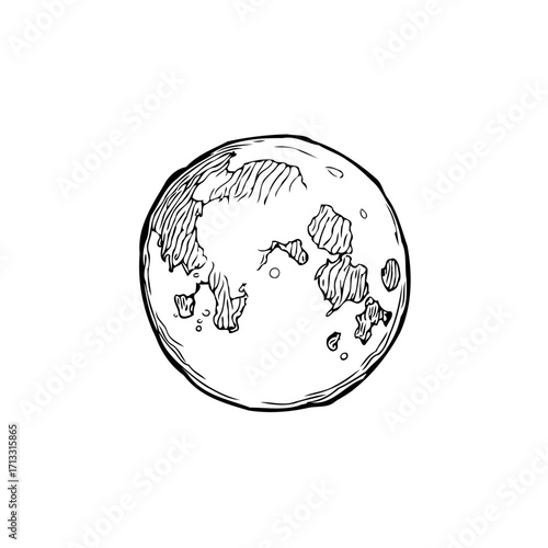 Hand drawn celestial orb illustration depicting lunar phases and ethereal beauty full moon with