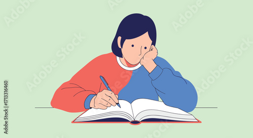 A student diligently works on their studies writing notes in a notebook.