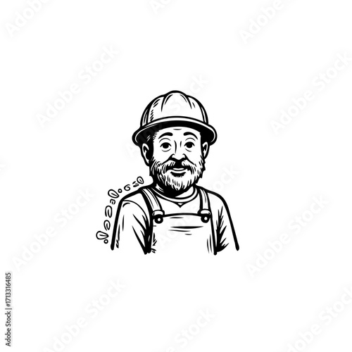 Illustrated construction worker with hard hat showcasing craftsmanship and tradesman profession