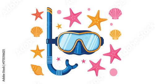 Underwater exploration with snorkeling gear and starfish.