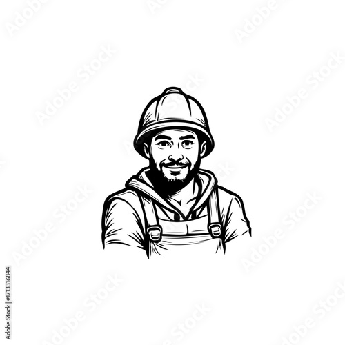 Illustration of a smiling construction worker in hard hat representing skilled labor and