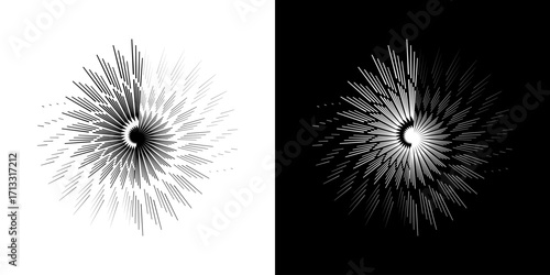 Dynamic abstract spiral sound wave rhythm lines. Circular spiral sound wave rhythm of lines. Circular futuristic abstract lines, black and white background.	
