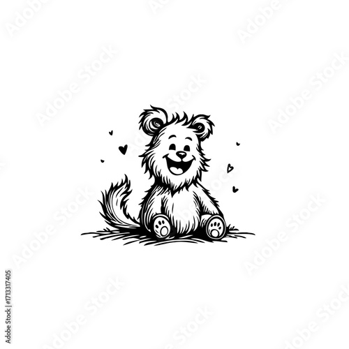 Illustrative rendering of a playful cartoon wolf pup creating a cheerful and heartwarming scene