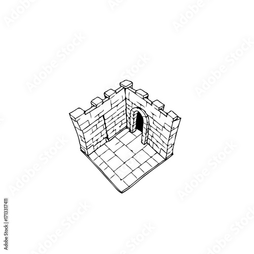 Imaginary fortress corner illustration with stone blocks creating a sturdy structure outline