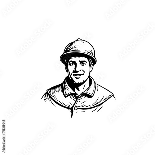 Linework portrayal of a construction worker showcasing safety and craftsmanship, symbolizing