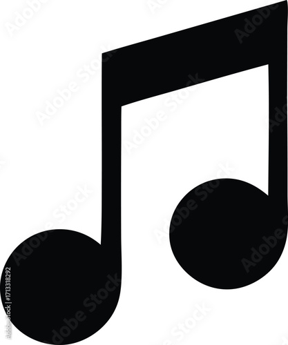 Simple black musical eighth note symbol isolated on a clean representing music and sound