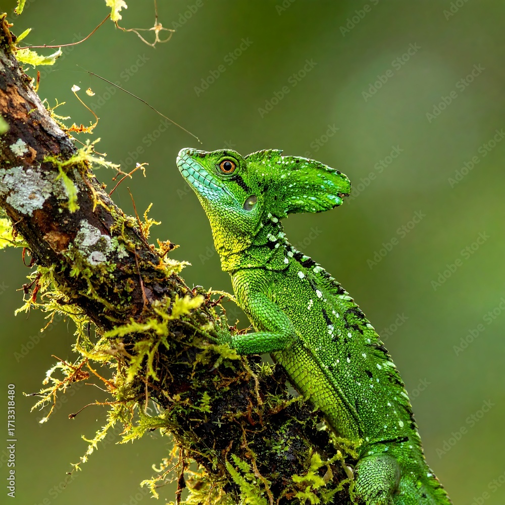 Fototapeta premium Lizard on a mossy branch