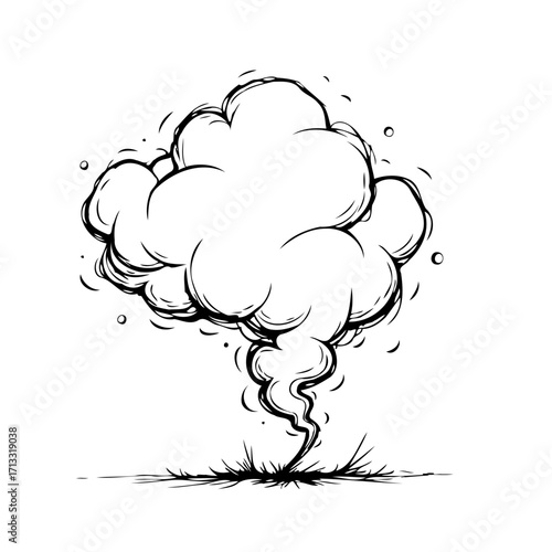 Monochrome explosion sketch illustration, a visual representation of impact, dynamism, and a
