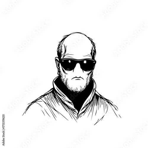 Monochrome portrait unveiling confident man with glasses showcasing strong personality and unique