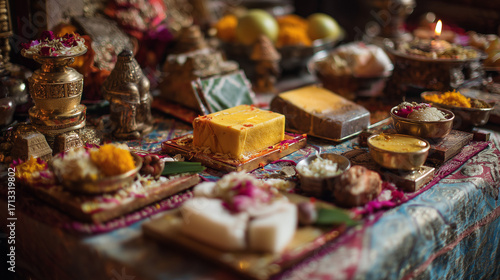 Puja Ritual with Various Offerings