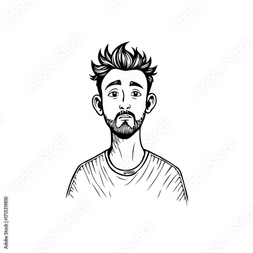 Monochrome sketch depicting a young man with textured hair and a thoughtful expression reflecting
