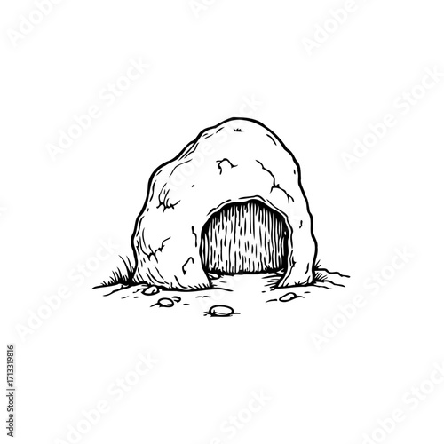 Monochrome sketch of a cave entrance providing shelter in nature's embrace natural formation drawn