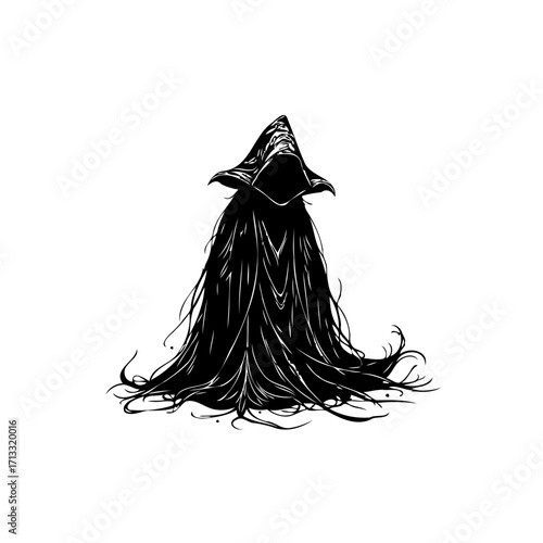 Mysterious dark figure with ominous presence the monochrome artwork evokes a sense of dread and