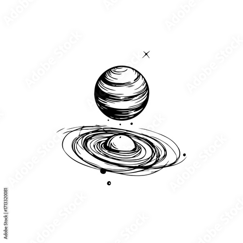 Mystical celestial bodies illustration showcasing orbiting energy and the ethereal cosmos creating