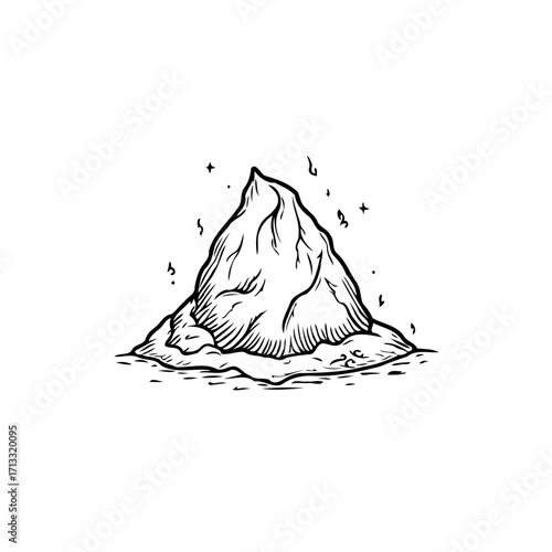 Mystical monochrome hill formation with cosmic specks floating around against a plain backdrop