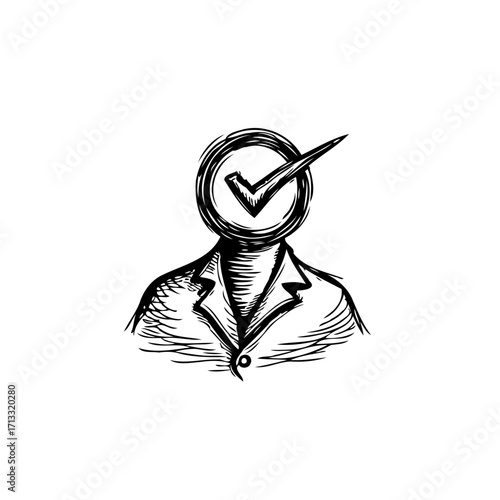 Person with a checkmark as head representing approval correctness or a positive solution achieved