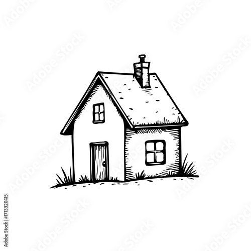 Quaint house sketch, charming simplicity in monochrome architectural drawing and minimalist