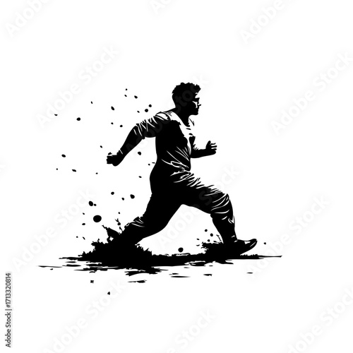 Silhouette of determined sportsman sprints forward with splashes embodying dynamic energy and