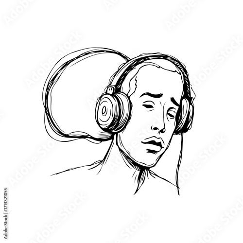Sketch illustration of a person with headphones conveying musical immersion and emotional depth