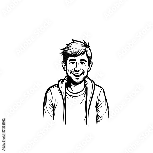 Sketch illustration showcasing a smiling man with a casual style emanating a joyful expression and
