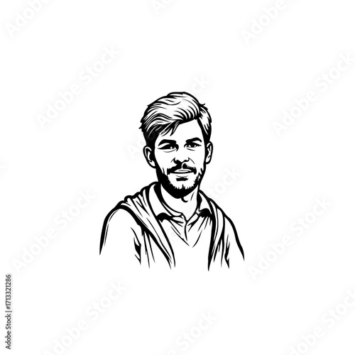 Sketch portrait of stylish young man, with a casual appearance, artistic representation, and clean