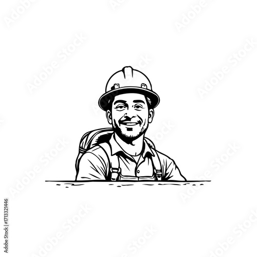 Smiling construction worker illustration showcases safety attire professional demeanor for