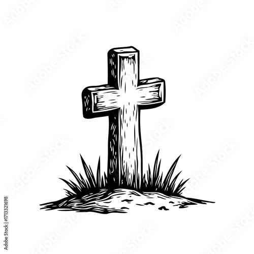 Solitary grave marker illustration evoking somber reflection and timeless remembrance with