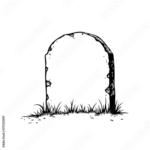 Solitary tombstone etching stands silent amidst verdant grass marking the end of stories and