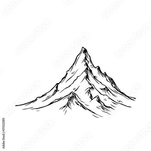 Striking mountain landscape illustration capturing the majestic peak in linear monochrome design a