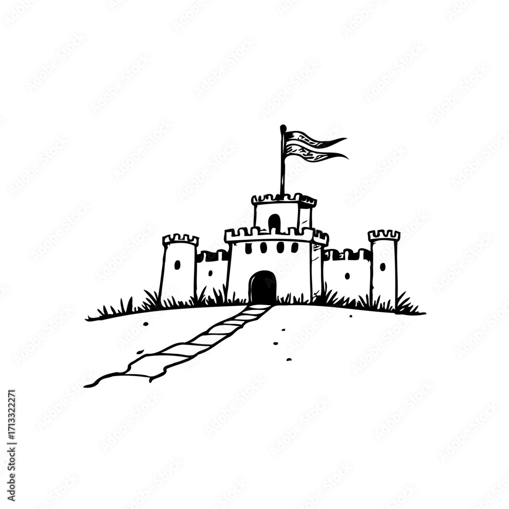Obraz premium Stylized fortress illustration evoking medieval times a solitary structure of strength and history