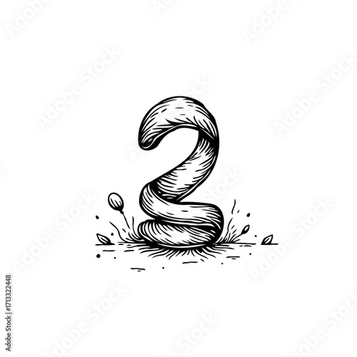 Stylized number two illustration design with delicate floral accents enhancing its visual appeal