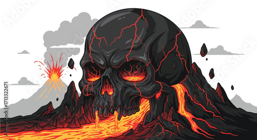 Fiery Skull Volcano A Graphic Depiction of Volcanic Skull.