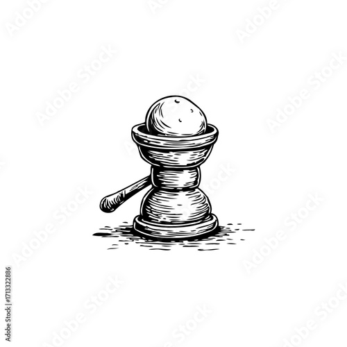 Vintage apothecary preparation illustration highlighting a hand-drawn instrument with a bowl of