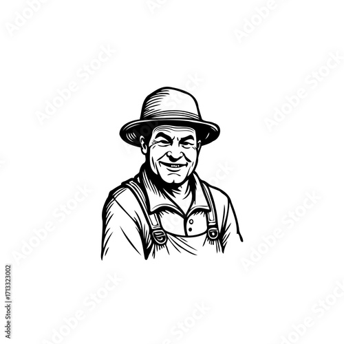 Vintage farmer portrait exudes timeless character conveying agrarian heritage illustration with a